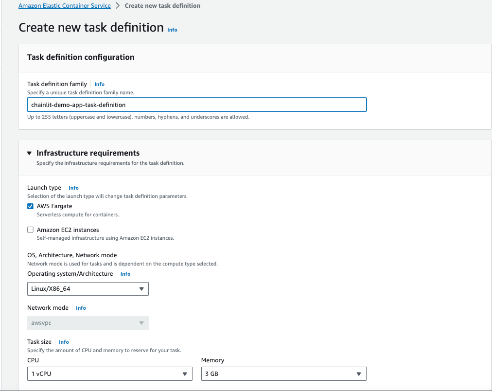 Configure task definition