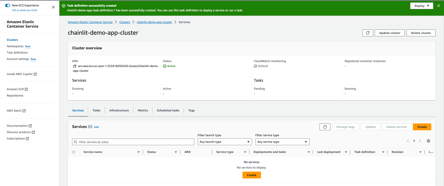 Create service step 1