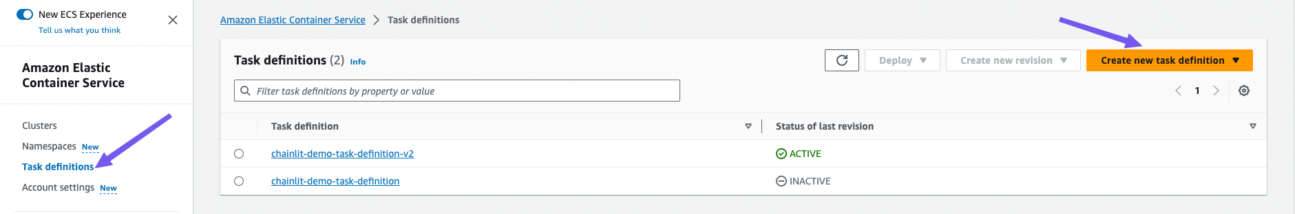 Create task definition